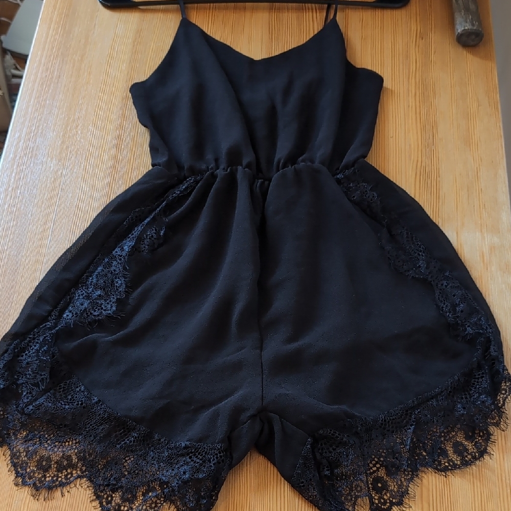 Black Lace Trim Romper